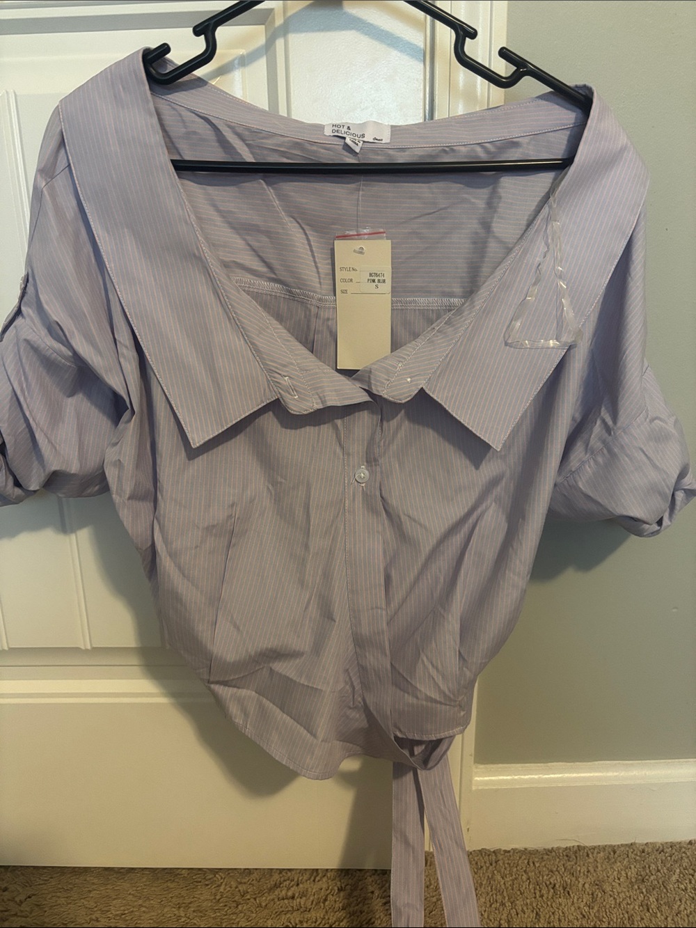 Light Lavender Pinstripe Button Front Blouse